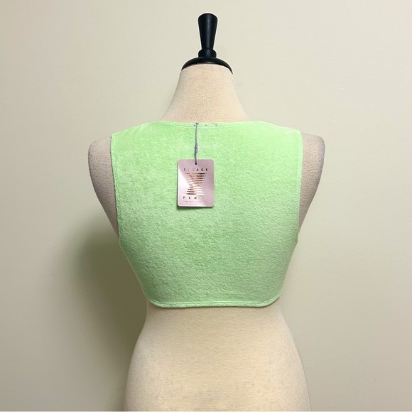 Savage X Fenty Fluorescent Green Terry Cloth Sleeveless Tie Crop Top NWT Large - Picture 6 of 10